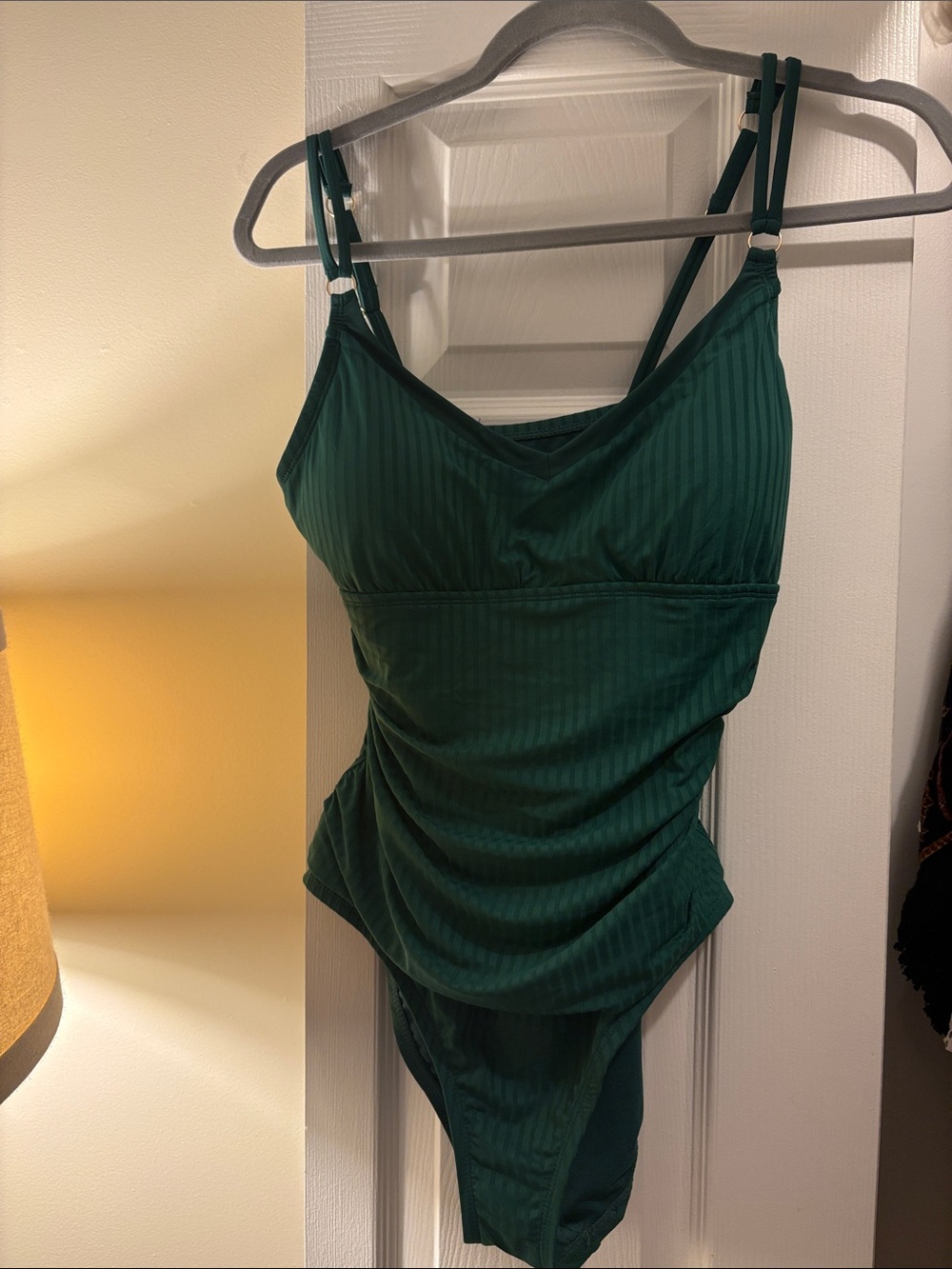 Ellen Tracy Dark Green Ribbed One-Piece Swimsuit